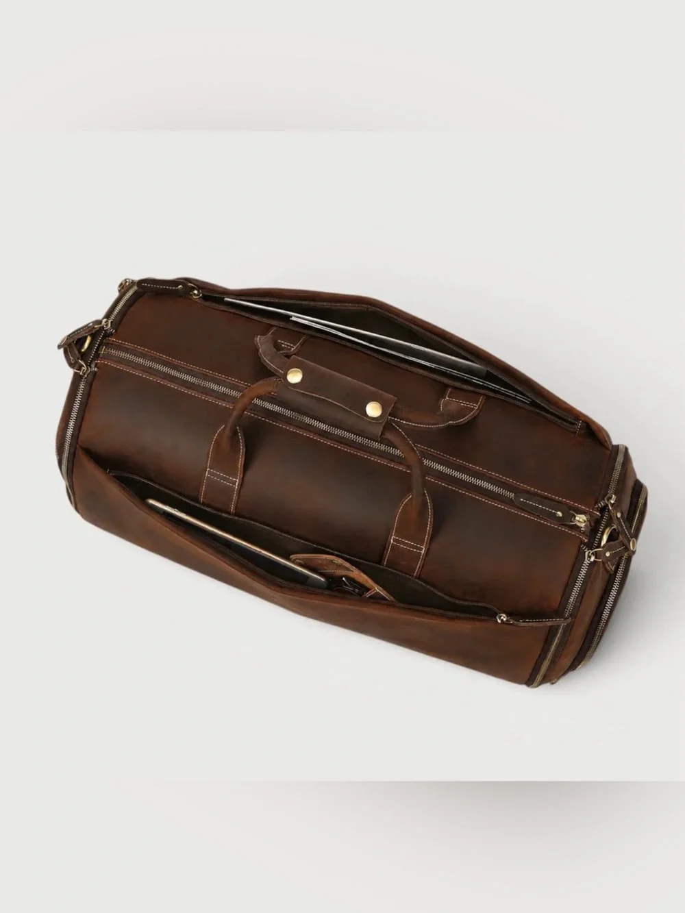Garbelle Leather Carry-On Garment Duffel Bag Trolley Model Brown Travel Bag